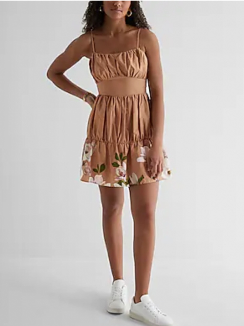 Floral Ruched Tiered Poplin Mini Dress